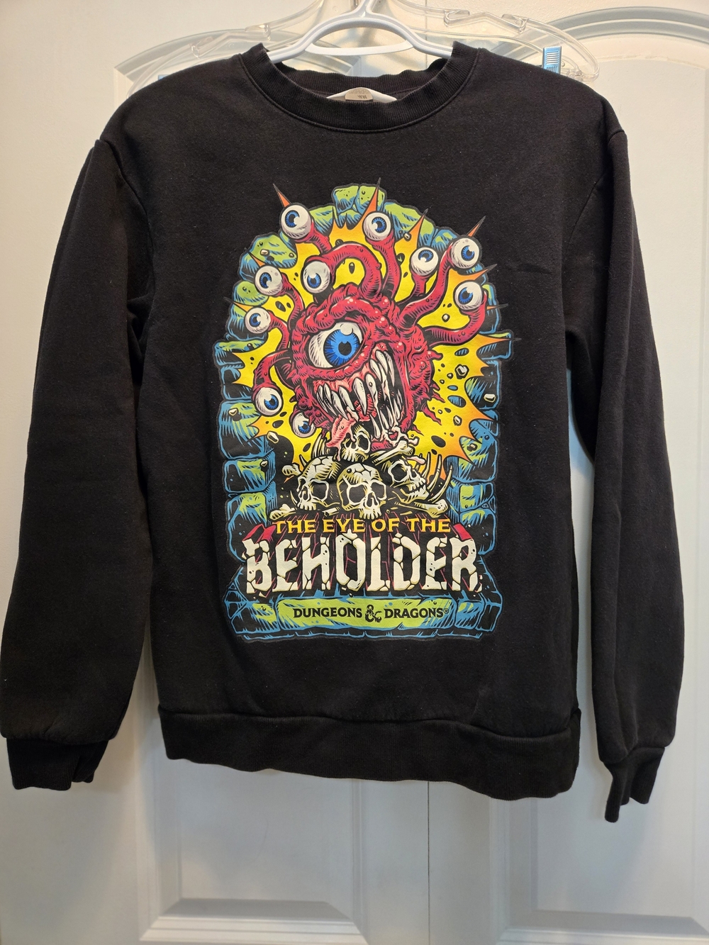 H&M Dungeons & Dragons Black Crewneck Sweater with Multicolor Beholder Graphic